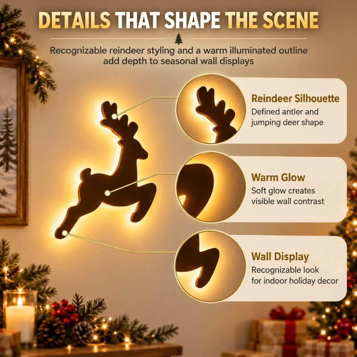 Santa Claus Reindeer Glowing 3D Wall Sticker