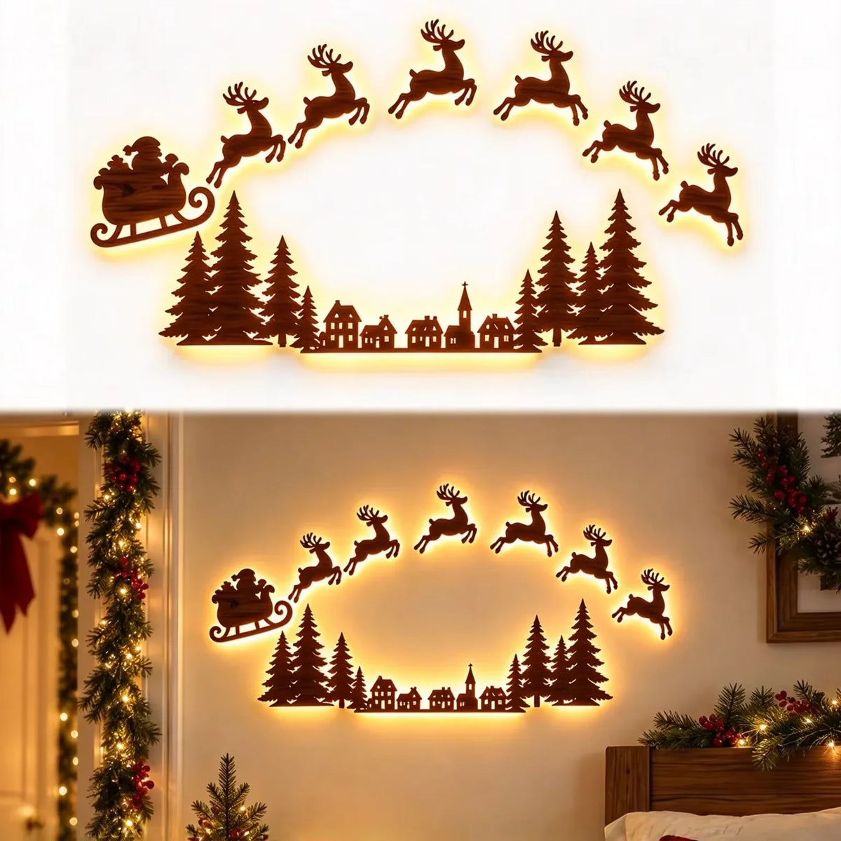 Santa Claus Reindeer Glowing 3D Wall Sticker