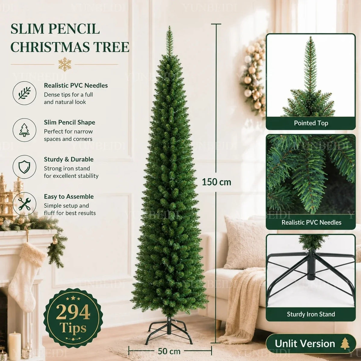 Pencil Artificial Christmas Tree PVC Material Encryption Christmas Tree