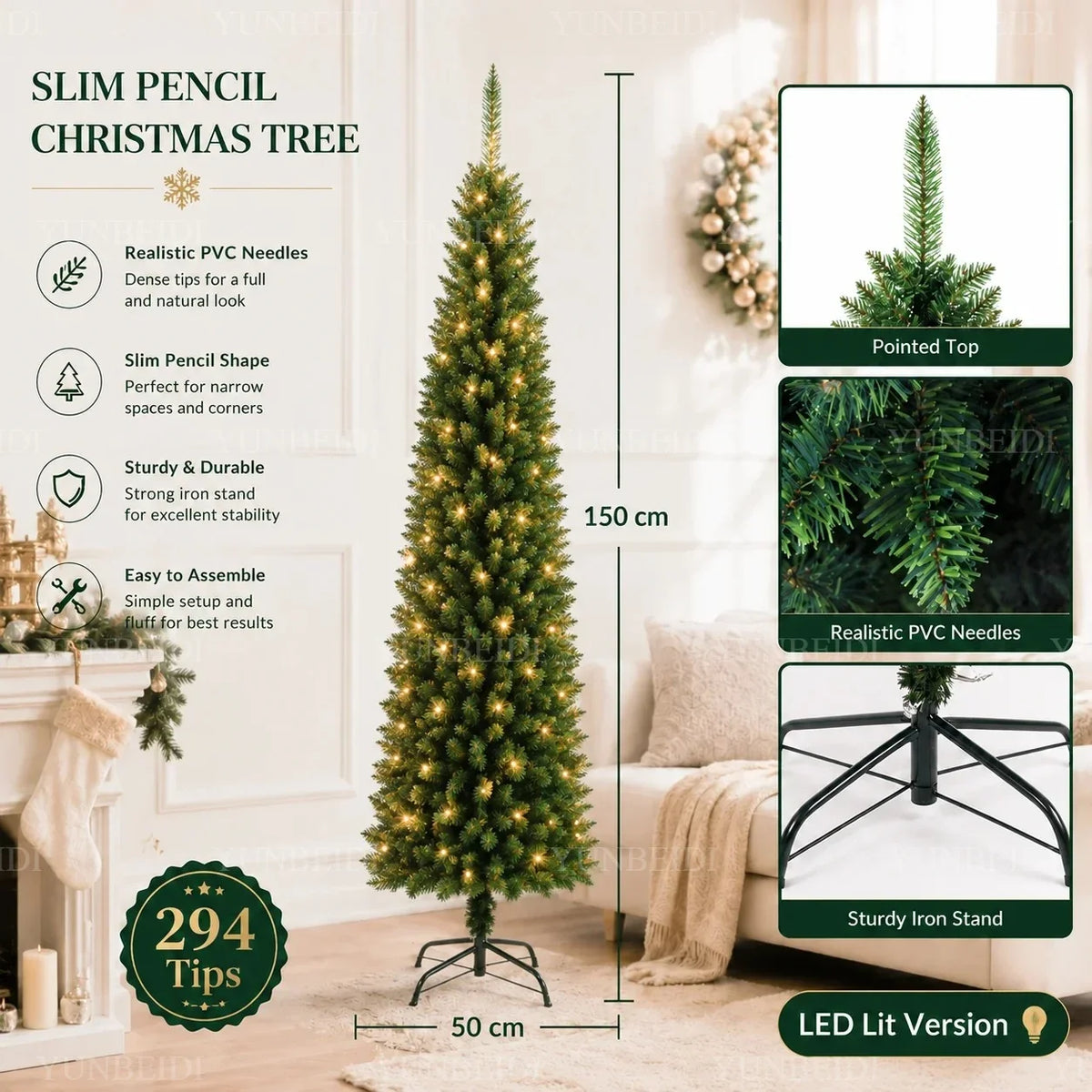 Pencil Artificial Christmas Tree PVC Material Encryption Christmas Tree