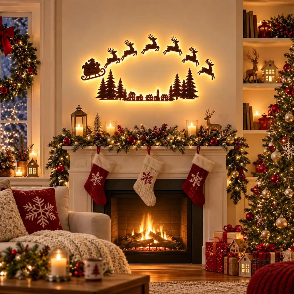 Santa Claus Reindeer Glowing 3D Wall Sticker