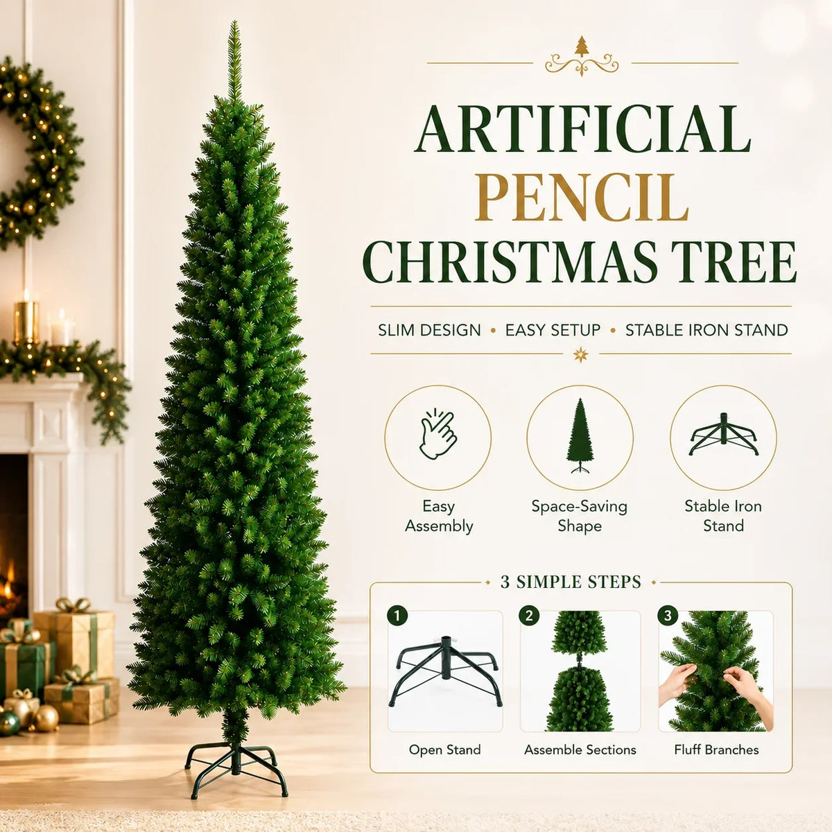 Pencil Artificial Christmas Tree PVC Material Encryption Christmas Tree