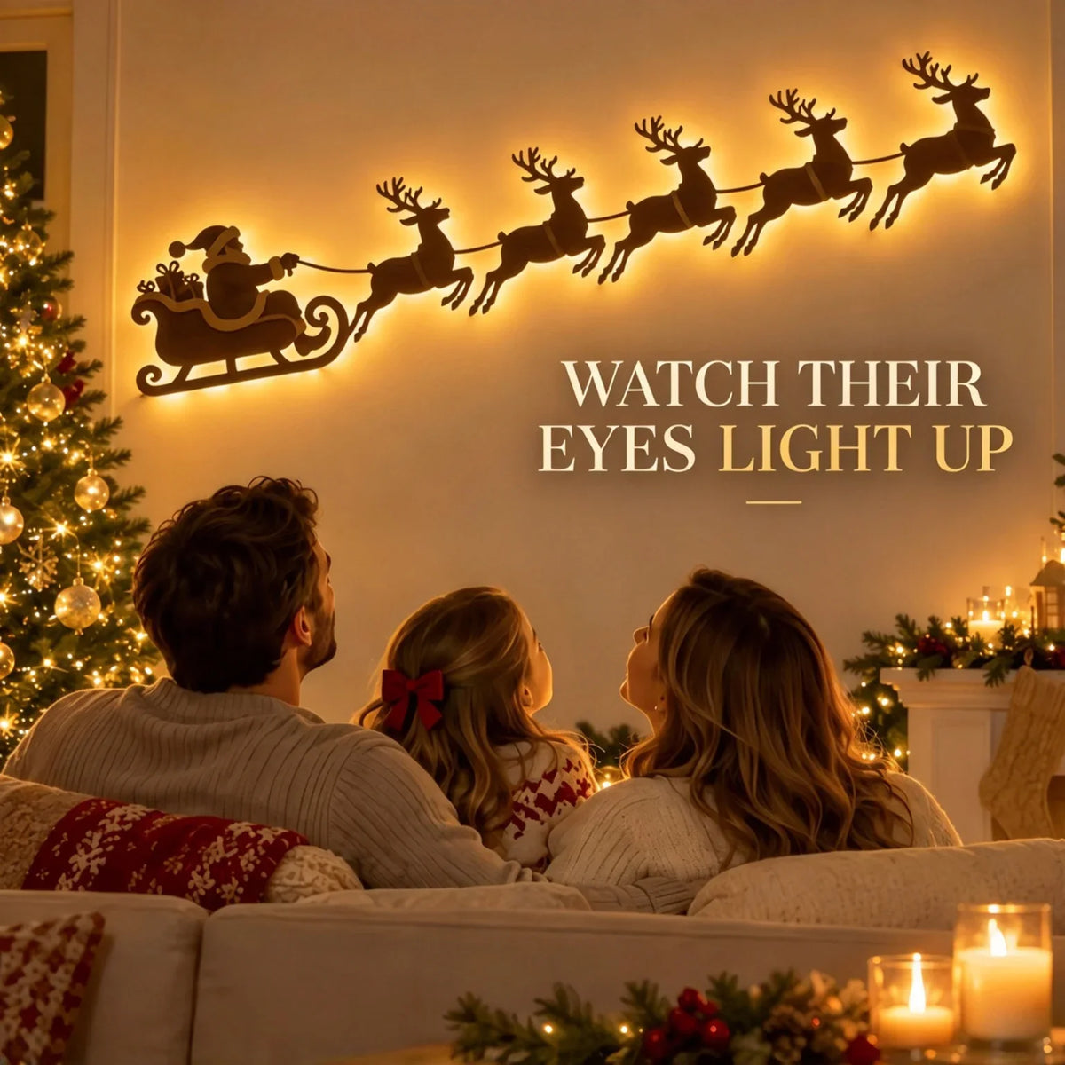 Santa Claus Reindeer Glowing 3D Wall Sticker