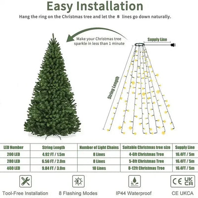Quick-Install Ring Christmas Tree LED String Lights (8 Lighting Modes)