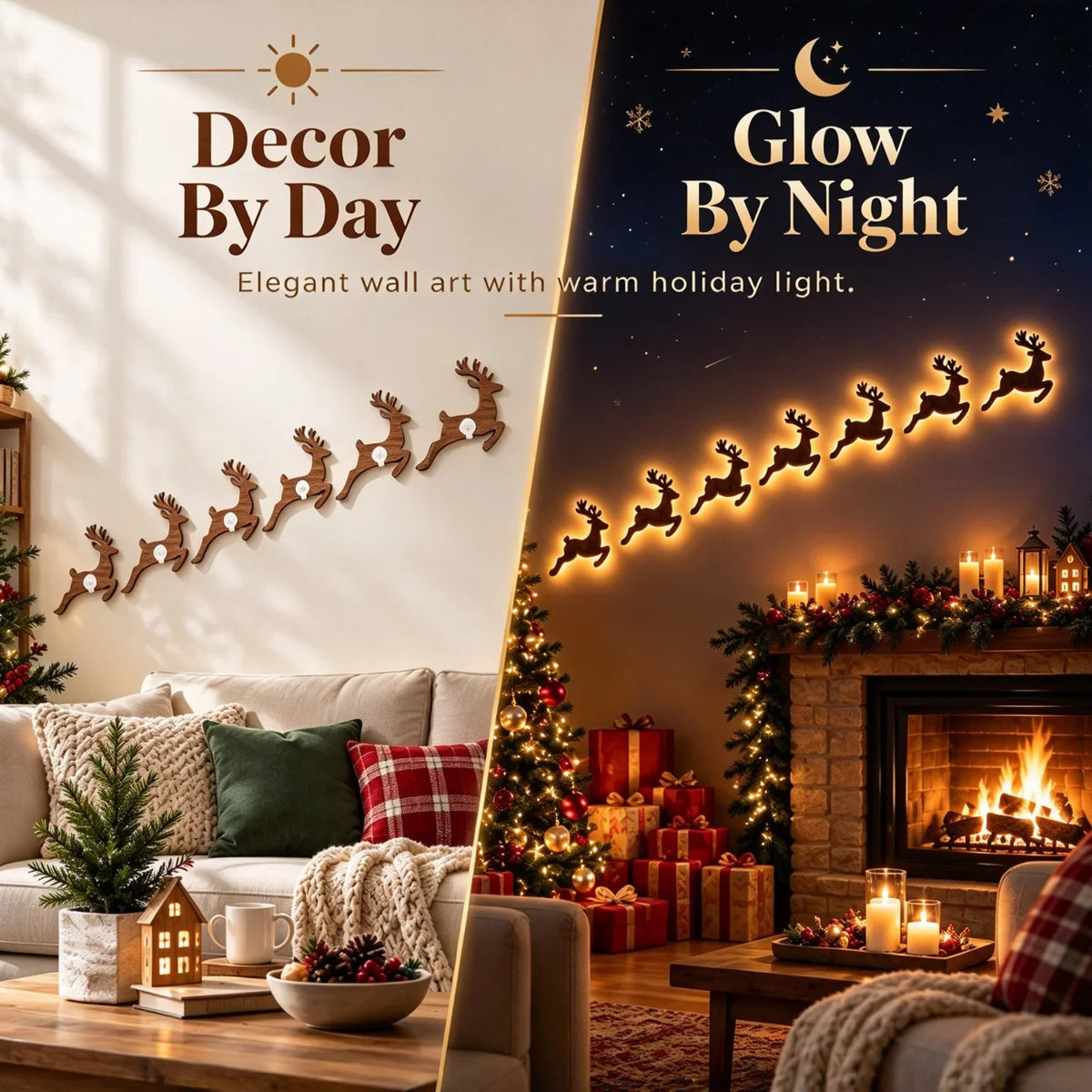 Santa Claus Reindeer Glowing 3D Wall Sticker