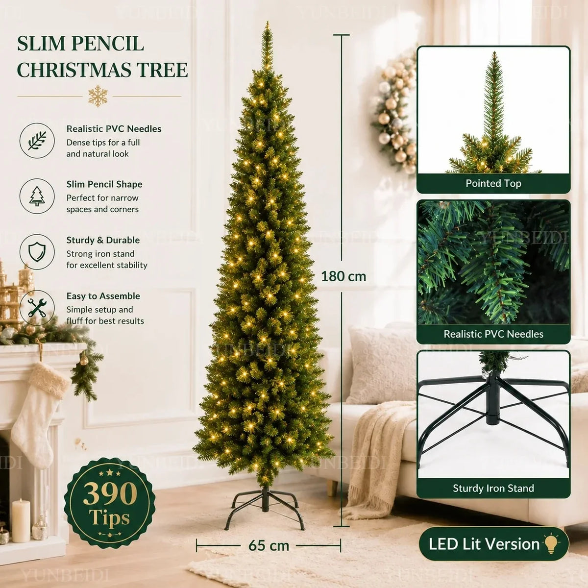 Pencil Artificial Christmas Tree PVC Material Encryption Christmas Tree