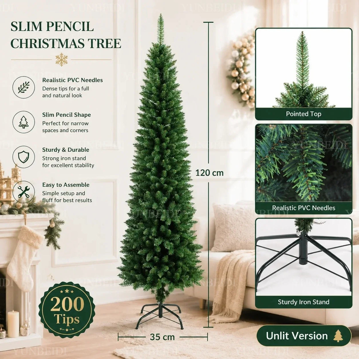 Pencil Artificial Christmas Tree PVC Material Encryption Christmas Tree